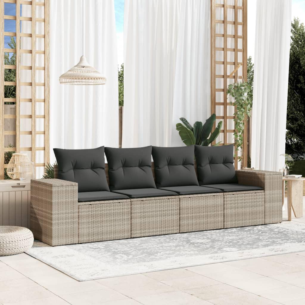 Sofasæt til haven 4 dele med hynder polyrattan lysegrå