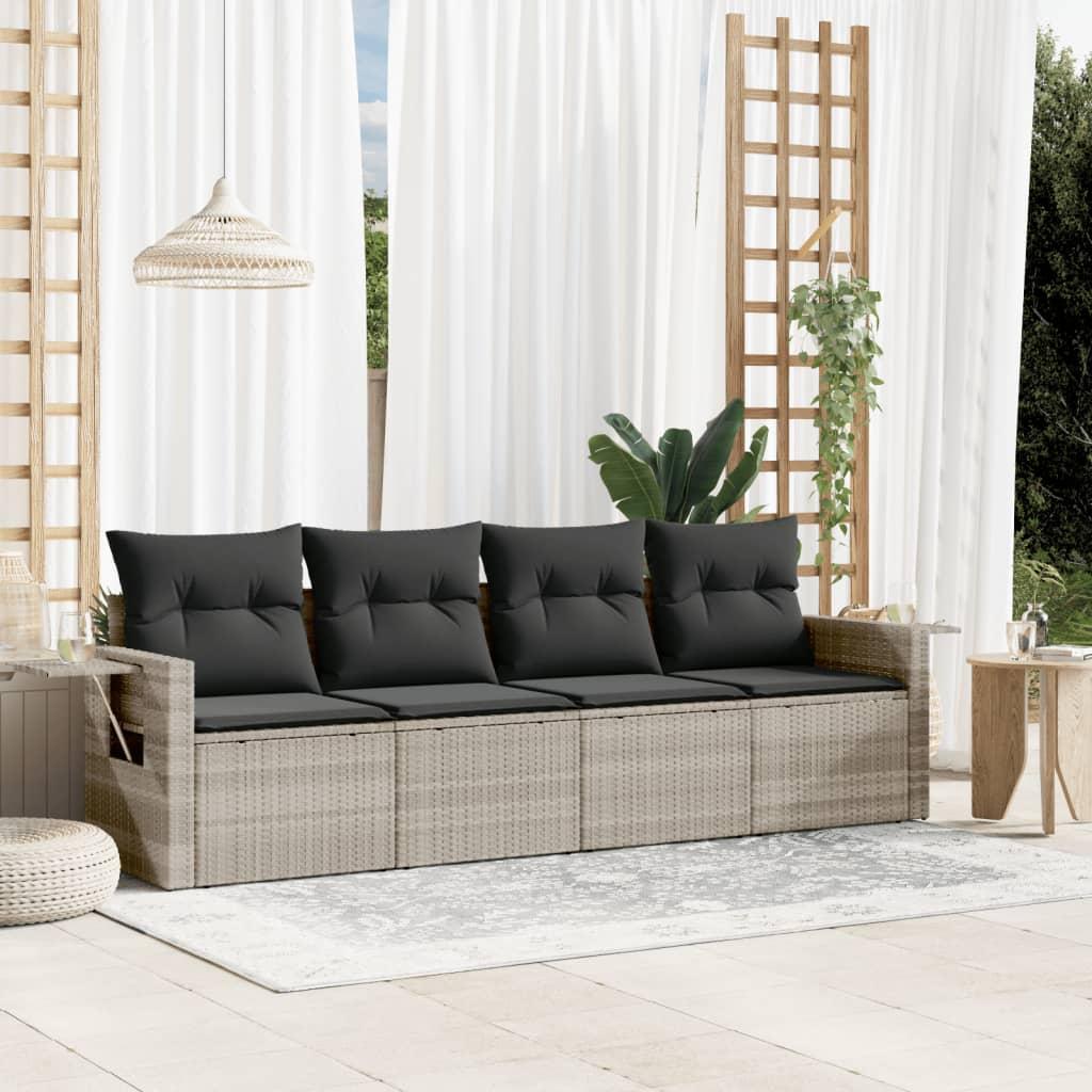 Sofasæt til haven 4 dele med hynder polyrattan lysegrå