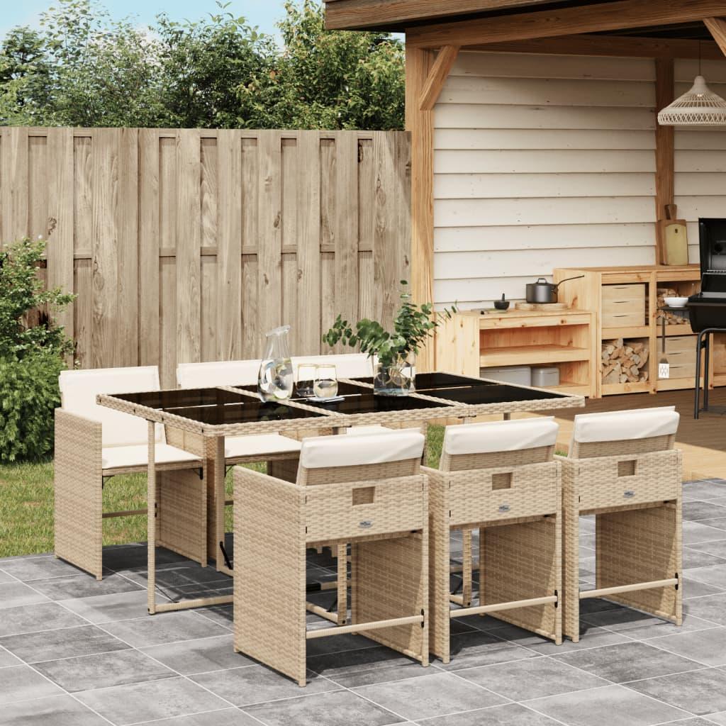 Spisebordssæt til haven 7 dele med hynder polyrattan beige