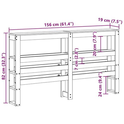 Sengegavl med hylder 150 cm massivt fyrretræ hvid
