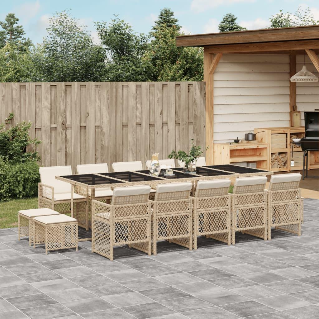 Spisebordssæt til haven 15 dele med hynder polyrattan beige
