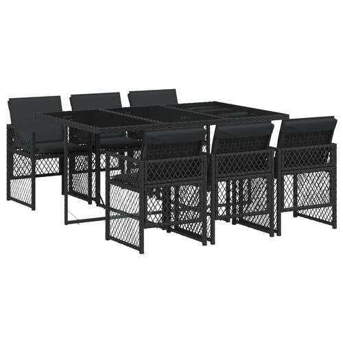 Spisebordssæt til haven 7 dele med hynder polyrattan sort