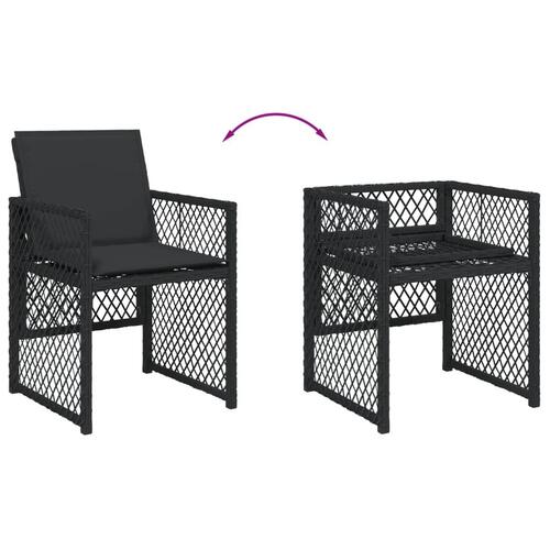 Spisebordssæt til haven 7 dele med hynder polyrattan sort