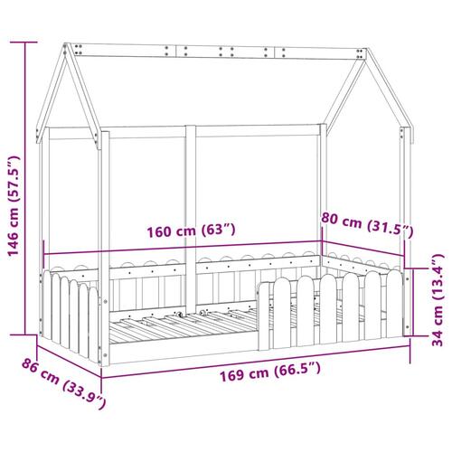 Sengeramme til husseng 80x160 cm massivt fyrretræ