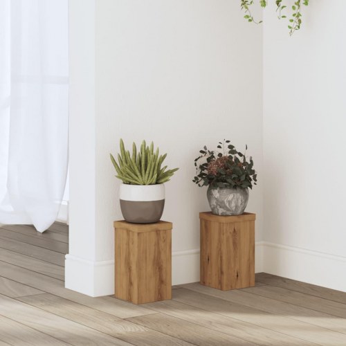 Plantestativer sæt á 2 - 10×10×18 cm i egetræsfarvet konstrueret træ
