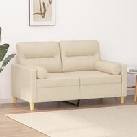 2-personers sofa med pyntepuder 120 cm stof cremefarvet