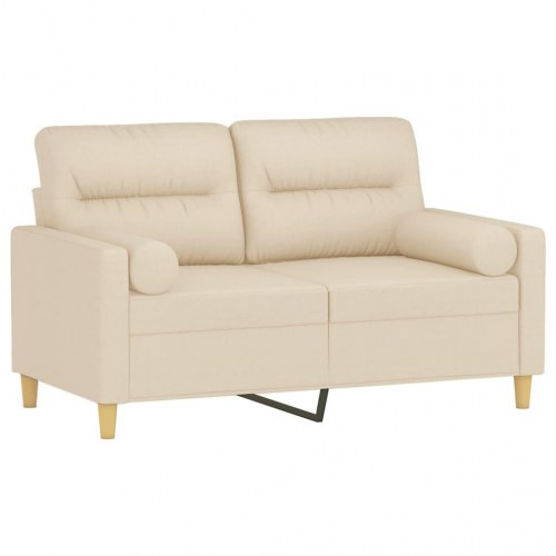 2-personers sofa med pyntepuder 120 cm stof cremefarvet