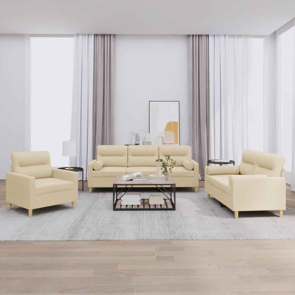 3 personers sofa med puder stof cremefarvet