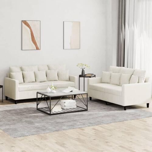 2 personers sofa med hynder velour cremefarvet