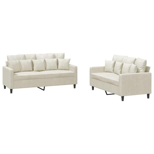 2 personers sofa med hynder velour cremefarvet