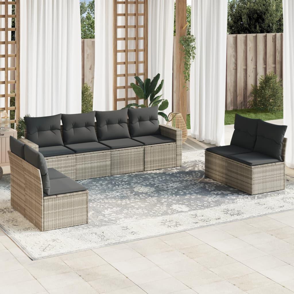 Sofasæt til haven 9 dele med hynder polyrattan lysegrå