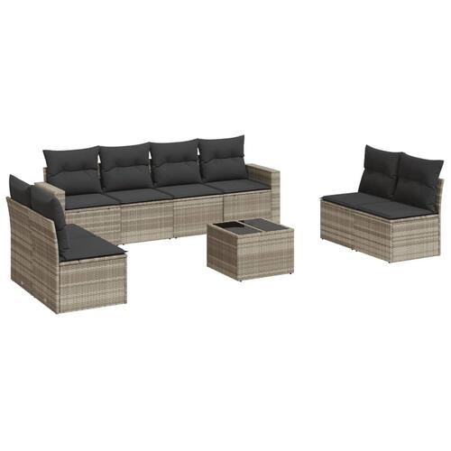 Sofasæt til haven 9 dele med hynder polyrattan lysegrå