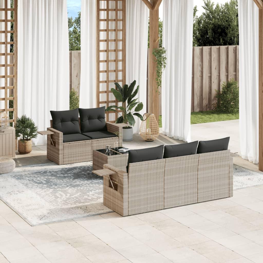 Sofasæt til haven 6 dele med hynder polyrattan lysegrå