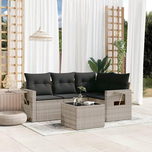 Sofasæt 5 dele med hynder polyrattan lysegrå