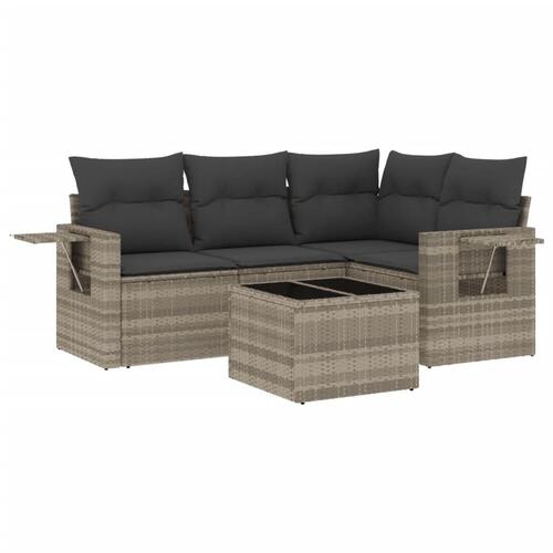 Sofasæt 5 dele med hynder polyrattan lysegrå