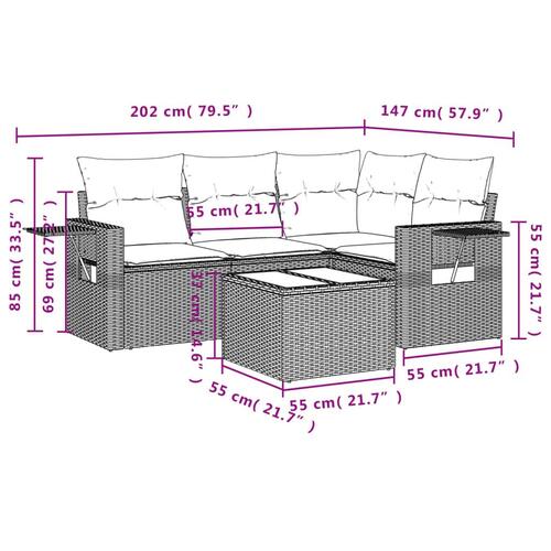 Sofasæt 5 dele med hynder polyrattan lysegrå