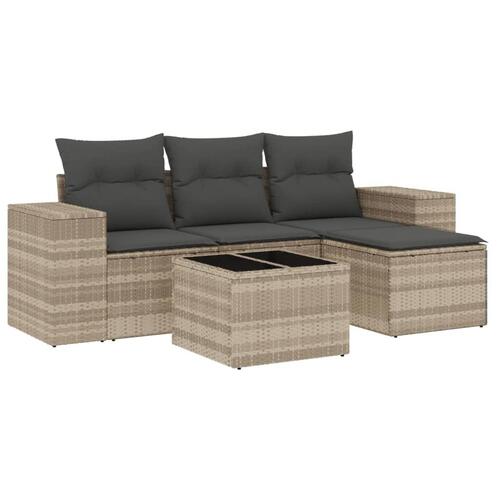 Sofasæt 5 dele med hynder polyrattan lysegrå