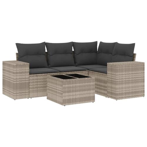 Sofasæt 5 dele med hynder polyrattan lysegrå