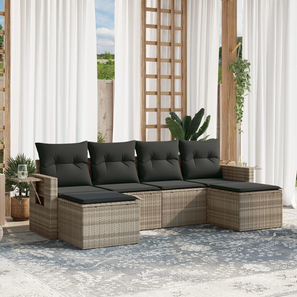 Sofasæt til haven 6 dele med hynder polyrattan lysegrå