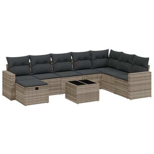 Sofasæt til haven 9 dele med hynder polyrattan lysegrå