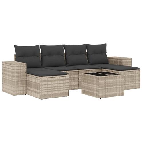 Sofasæt til haven 7 dele med hynder polyrattan lysegrå