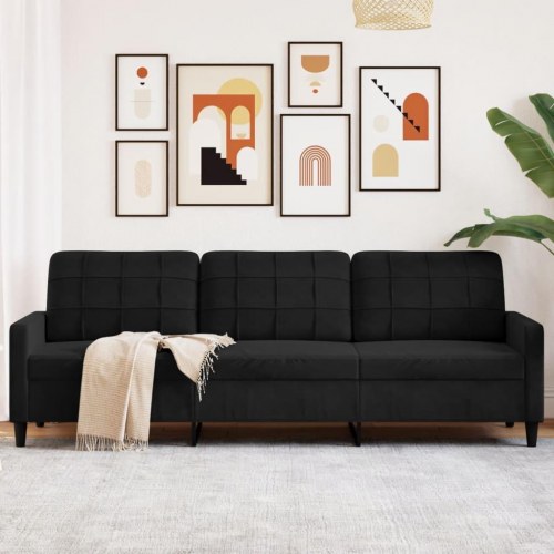 3-personers sofa i fløjl - sort, sædebredde 210 cm