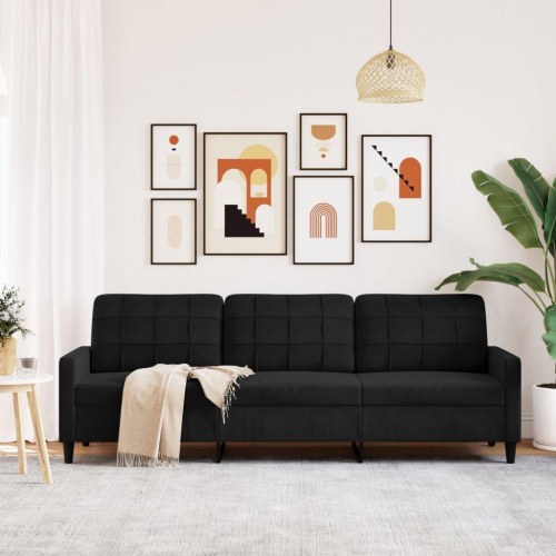 3-personers sofa i fløjl - sort, sædebredde 210 cm
