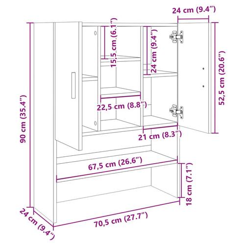 Badeværelsesskab 70,5x24x90 cm sonoma-eg