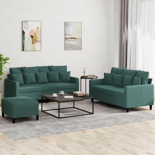 3 personers sofa med hynder velour mørkegrøn