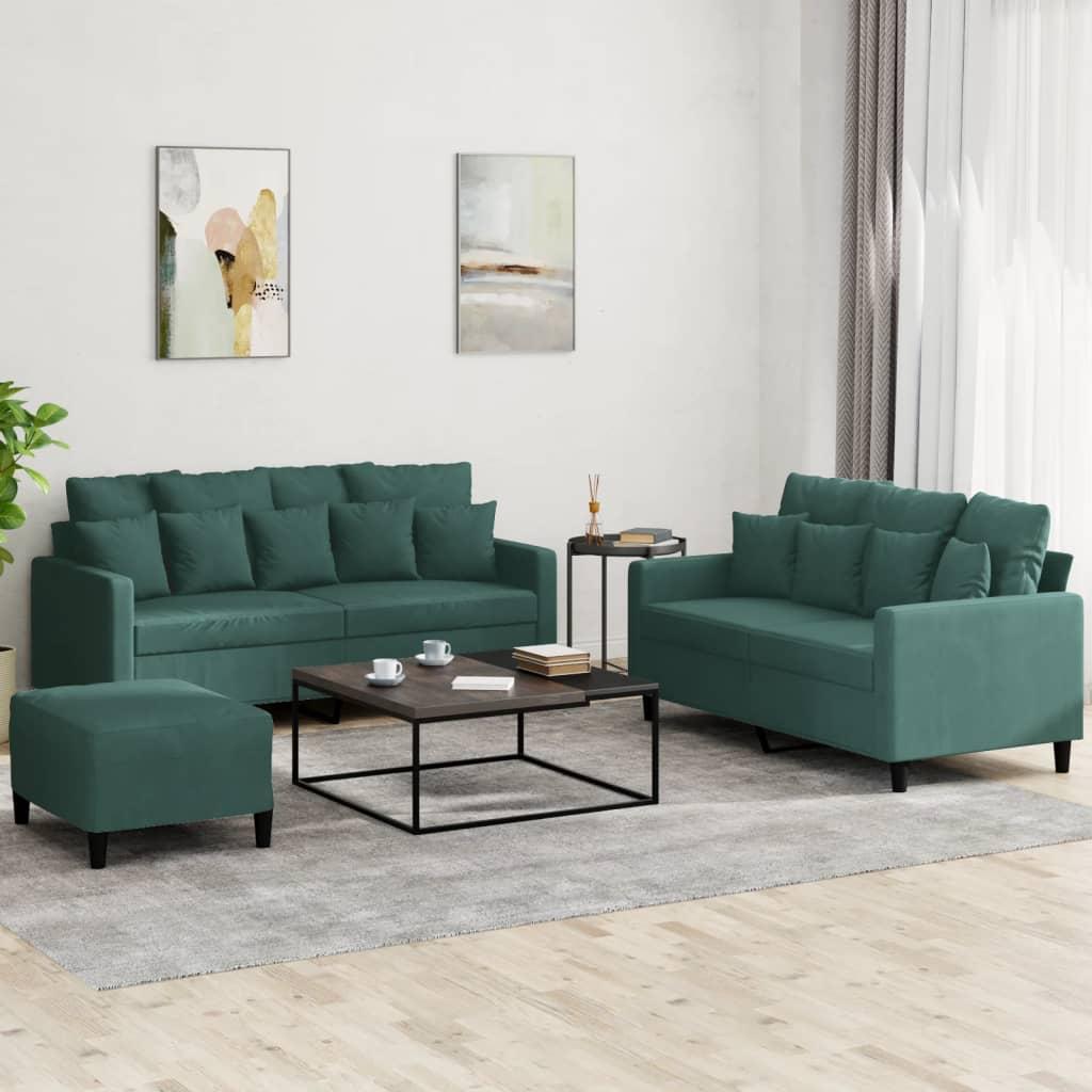 3 personers sofa med hynder velour mørkegrøn