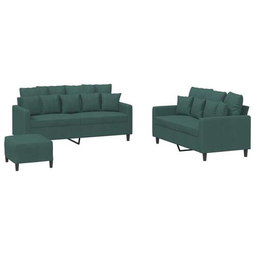 3 personers sofa med hynder velour mørkegrøn