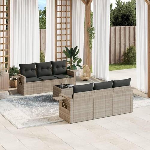 Sofasæt til haven 7 dele med hynder polyrattan lysegrå