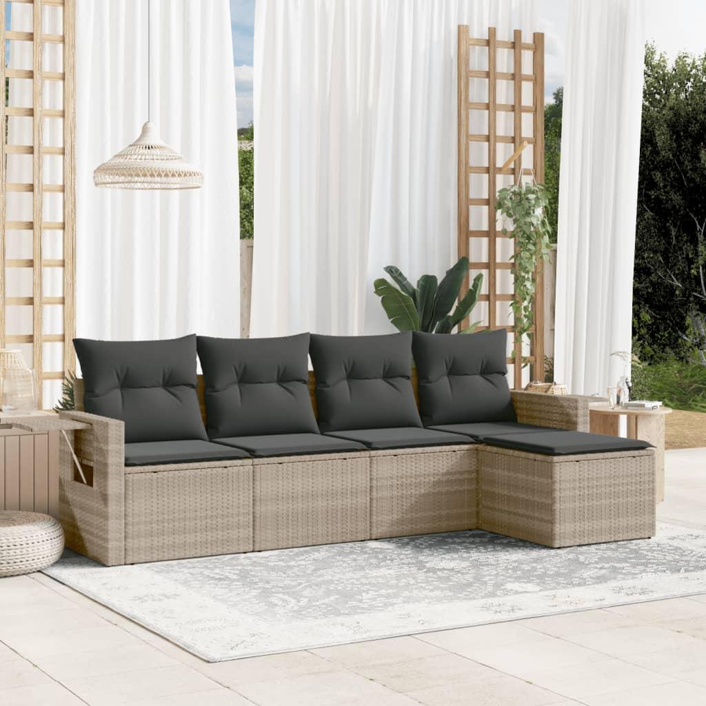 Sofasæt 5 dele med hynder polyrattan lysegrå