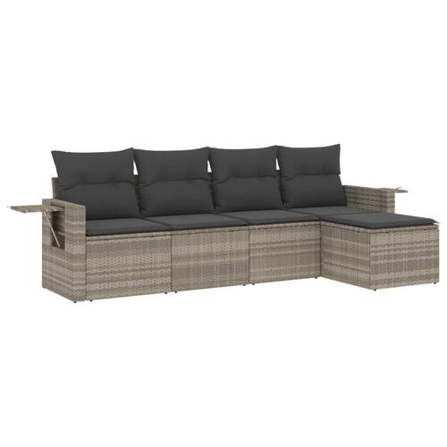Sofasæt 5 dele med hynder polyrattan lysegrå