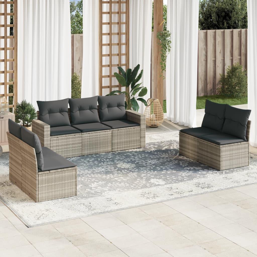 Sofasæt til haven 7 dele med hynder polyrattan lysegrå billede