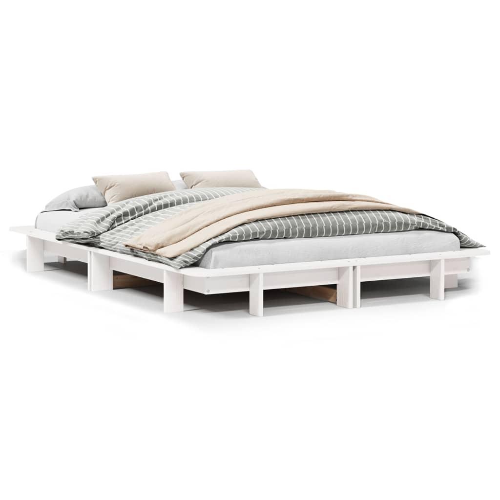 Sengeramme uden madras 140x190 cm massivt fyrretræ hvid