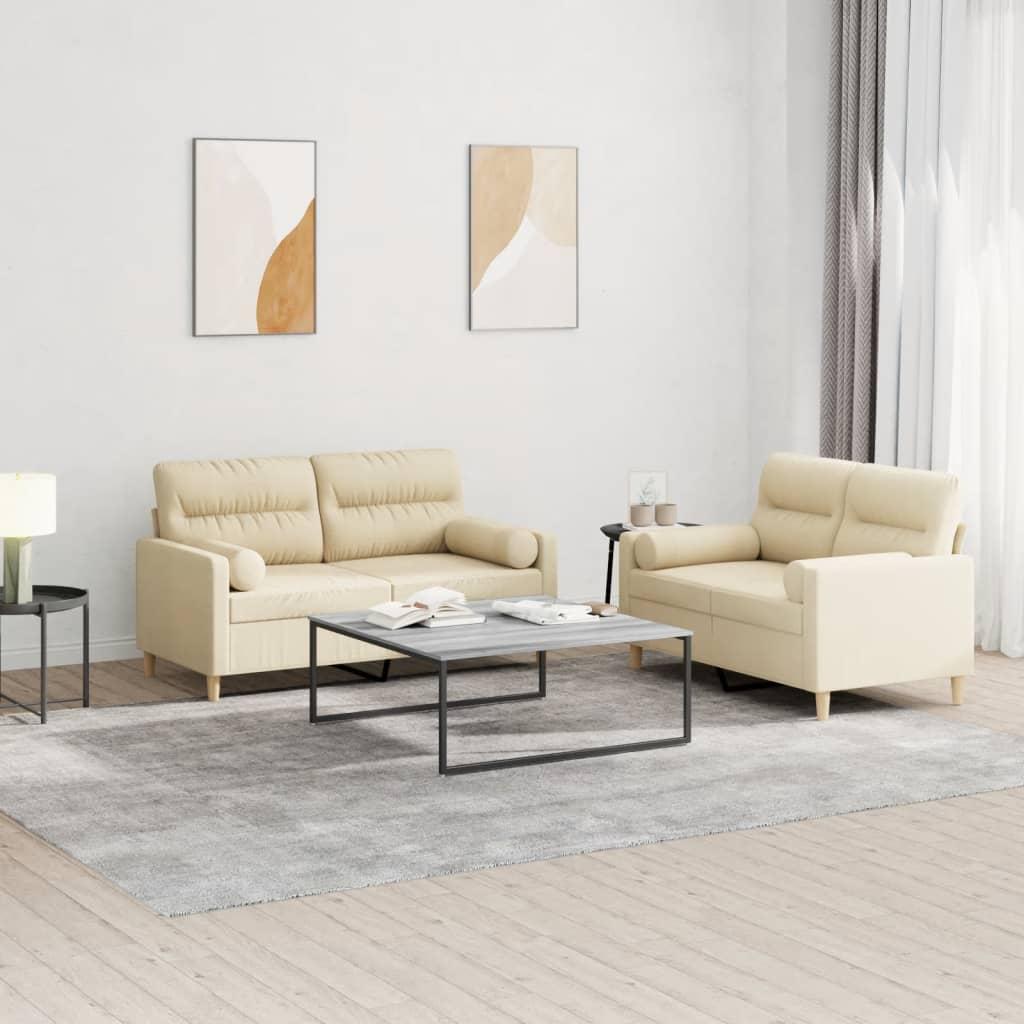 2 personers sofa med puder stof cremefarvet