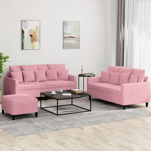 3 personers sofa med hynder velour lyserød