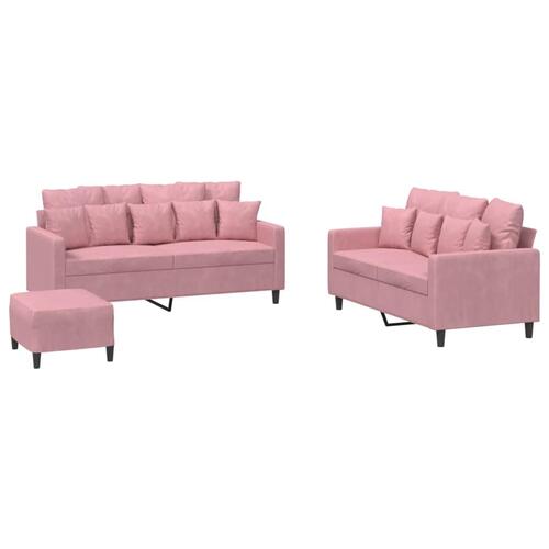 3 personers sofa med hynder velour lyserød