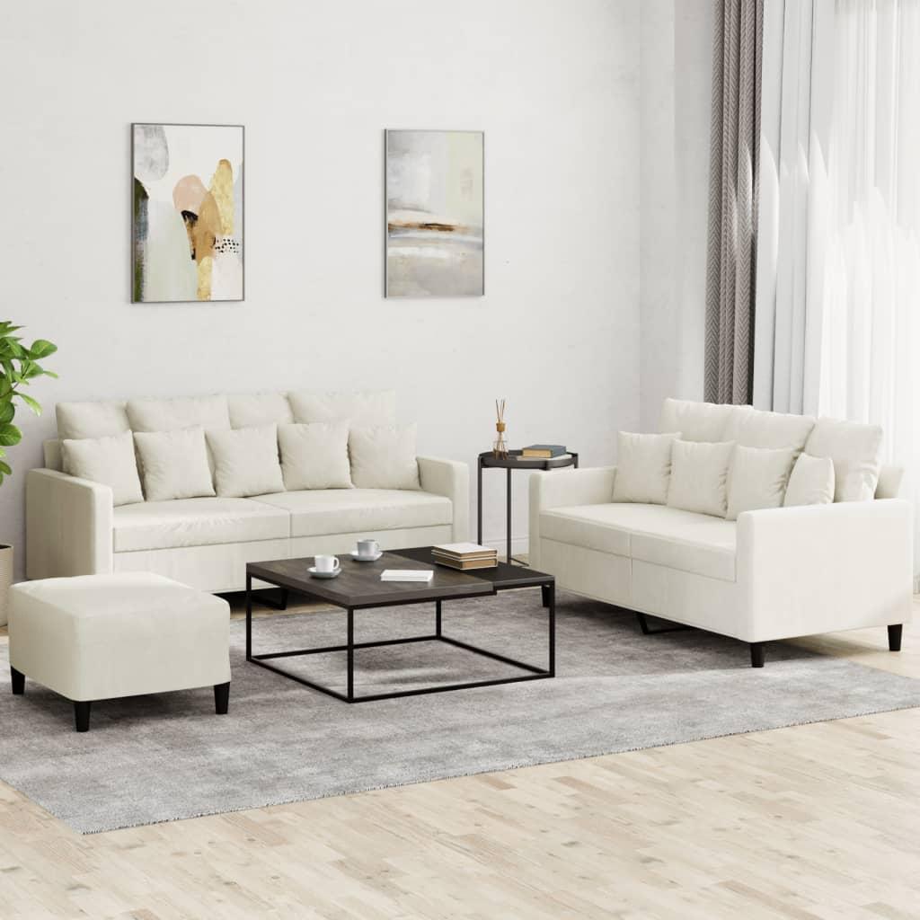 3 personers sofa med hynder velour cremefarvet