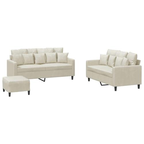 3 personers sofa med hynder velour cremefarvet
