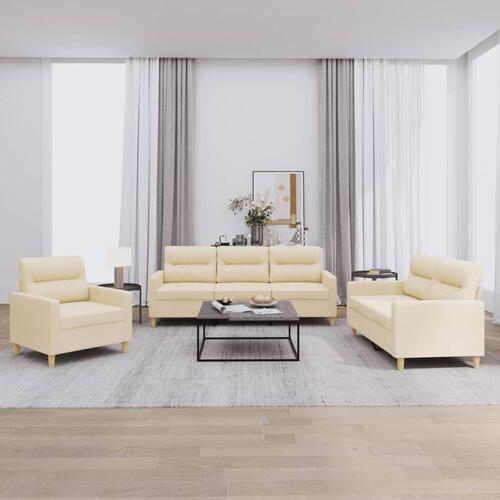 3 personers sofa med hynder stof cremefarvet