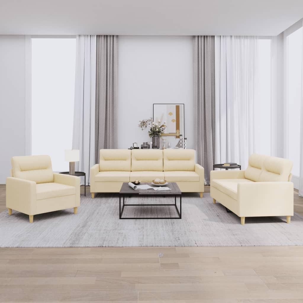 3 personers sofa med hynder stof cremefarvet