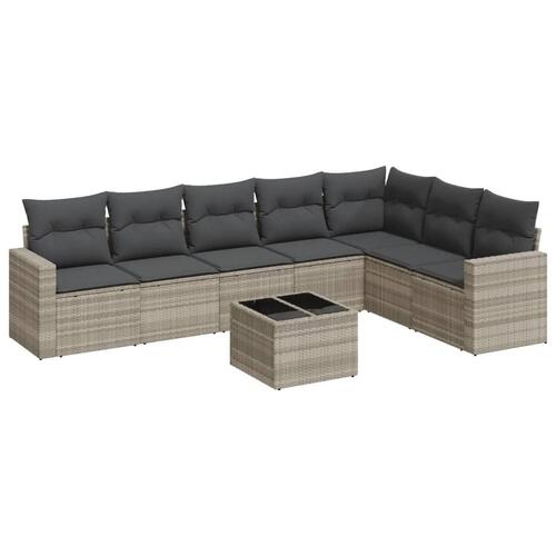 Sofasæt til haven 8 dele med hynder polyrattan lysegrå