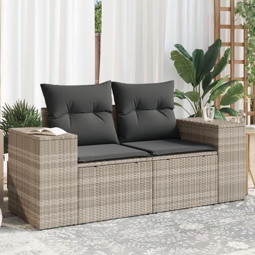 2-personers havesofa med hynder polyrattan lysegrå
