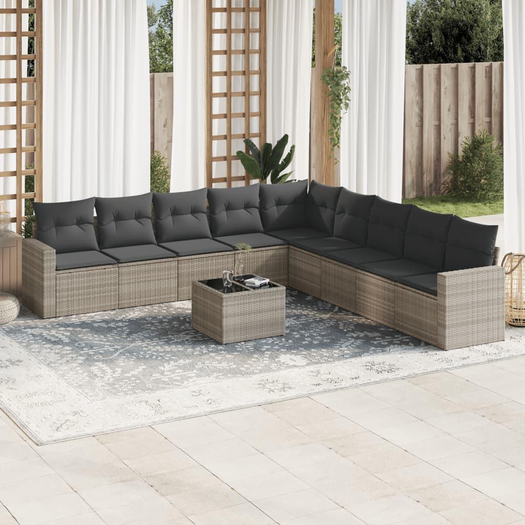 Sofasæt til haven 10 dele med hynder polyrattan lysegrå billede