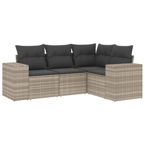 Sofasæt til haven 4 dele med hynder polyrattan lysegrå