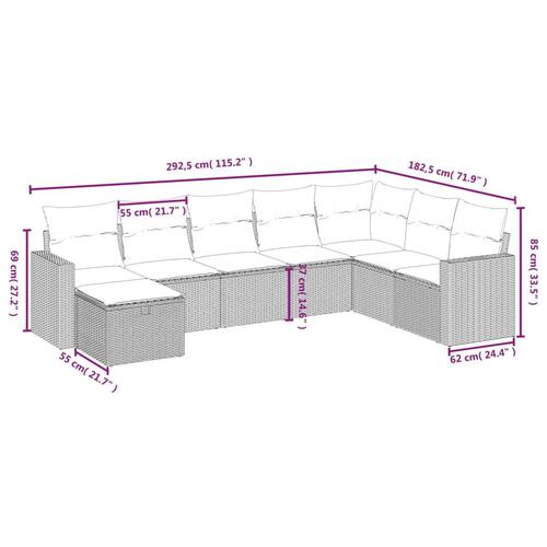 Sofasæt til haven 8 dele med hynder polyrattan lysegrå