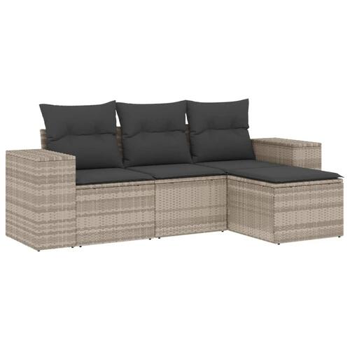 Sofasæt til haven 4 dele med hynder polyrattan lysegrå