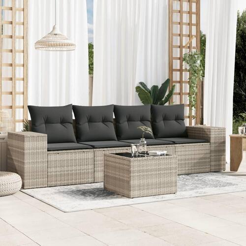 Sofasæt 5 dele med hynder polyrattan lysegrå